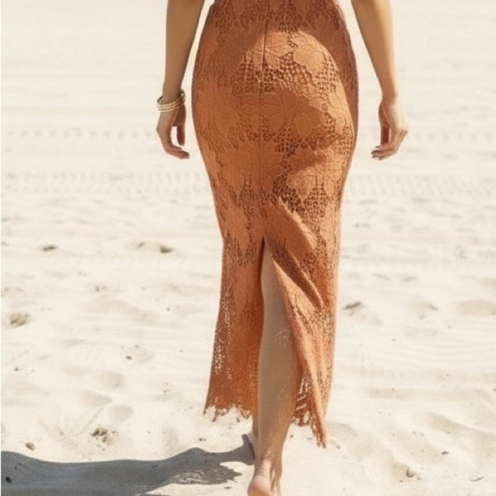 NWT Rumer Tropez Orange Rust Lace Beach Maxi Skirt and Crop Top Size Small - Picture 8 of 10